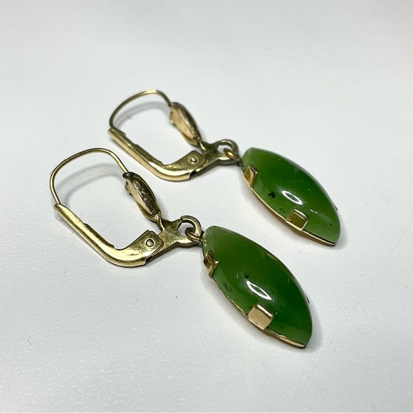 Vintage Jade Drop Earrings Rolled Gold Dangles - Picture 2 of 8